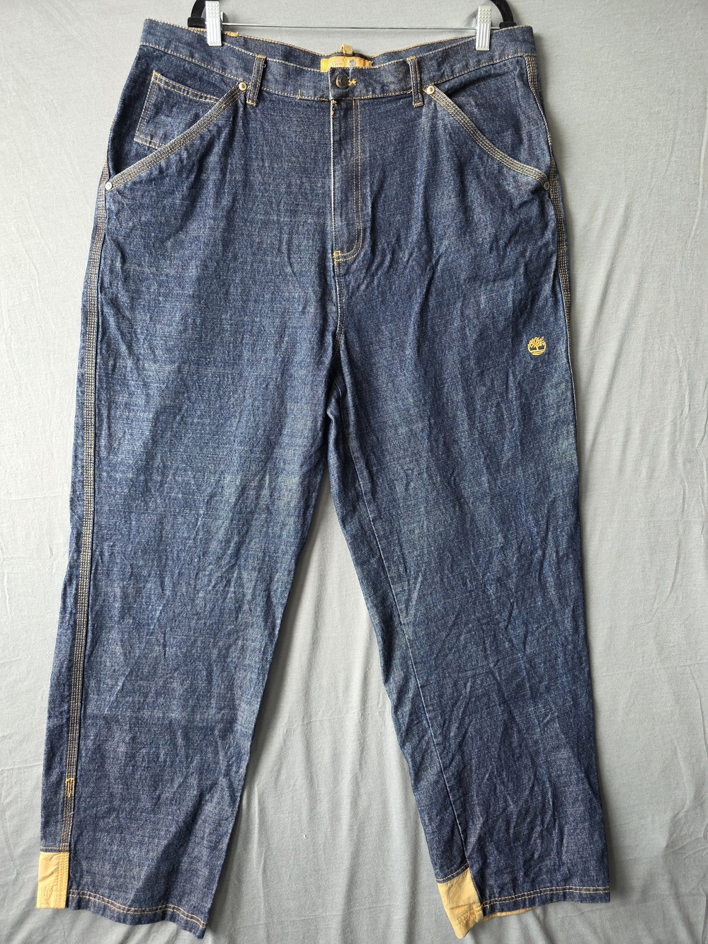 Timberland Boot Wear Carpenter Jeans Men 40 Leather Cuff Dark Wash Workwear Y2K